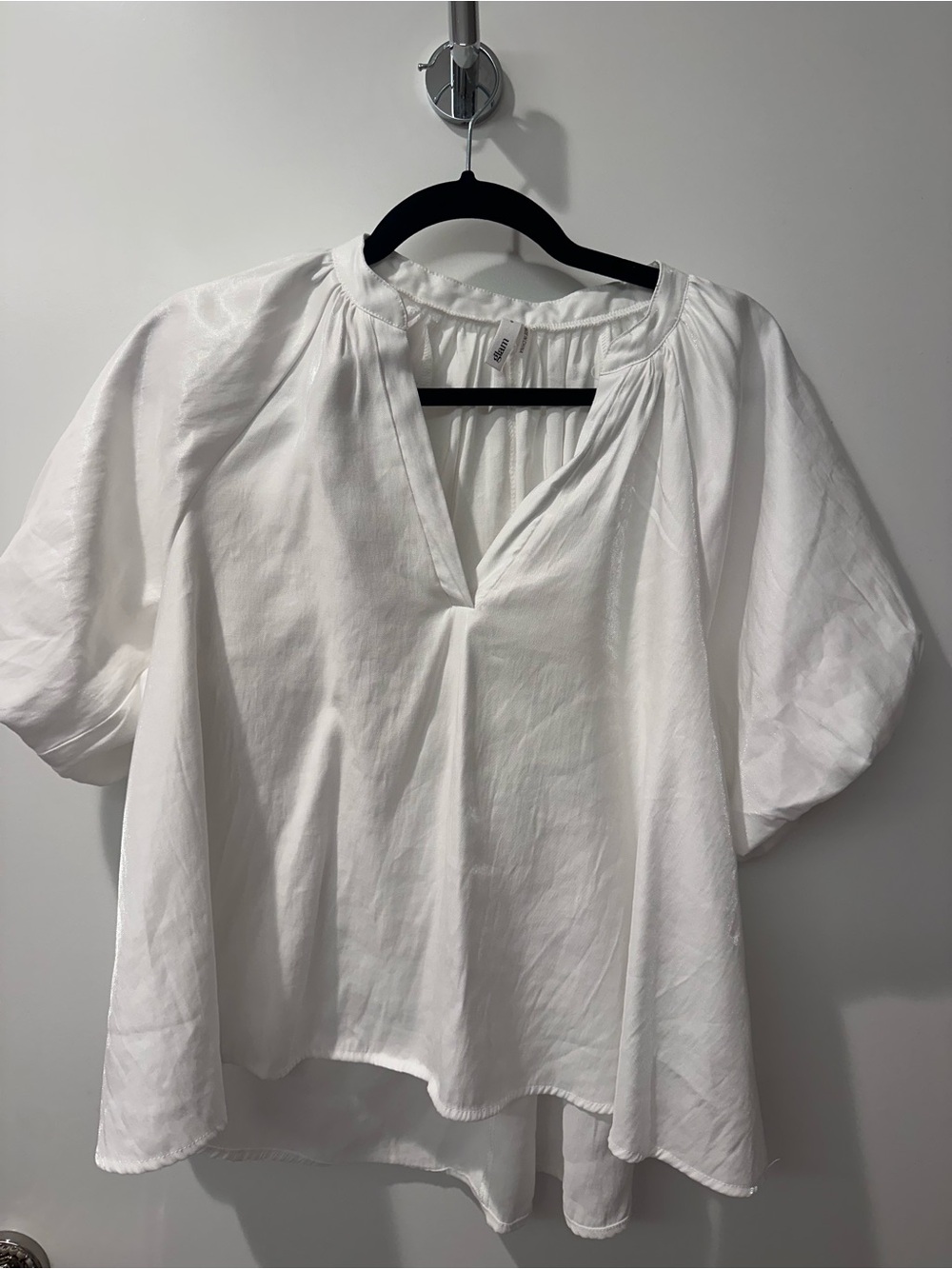 glam White V-Neck Puff Sleeve Blouse
